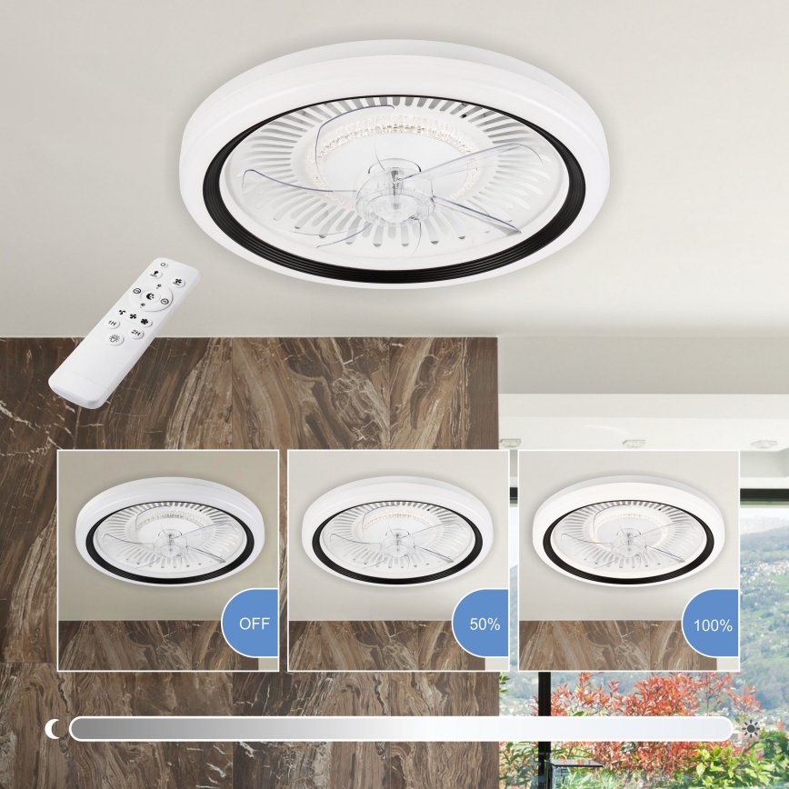 LED Ściemniany plafon z wentylatorem GEMMA LED/37W/230V biały + pilot zdalnego sterowania