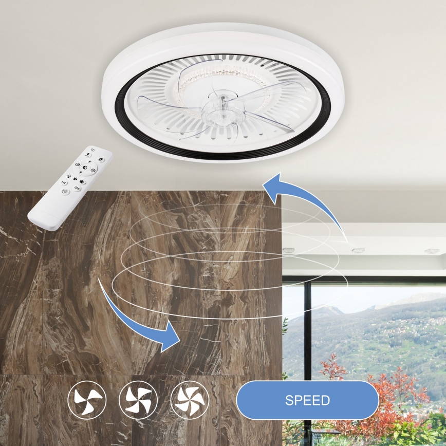 LED Ściemniany plafon z wentylatorem GEMMA LED/37W/230V biały + pilot zdalnego sterowania