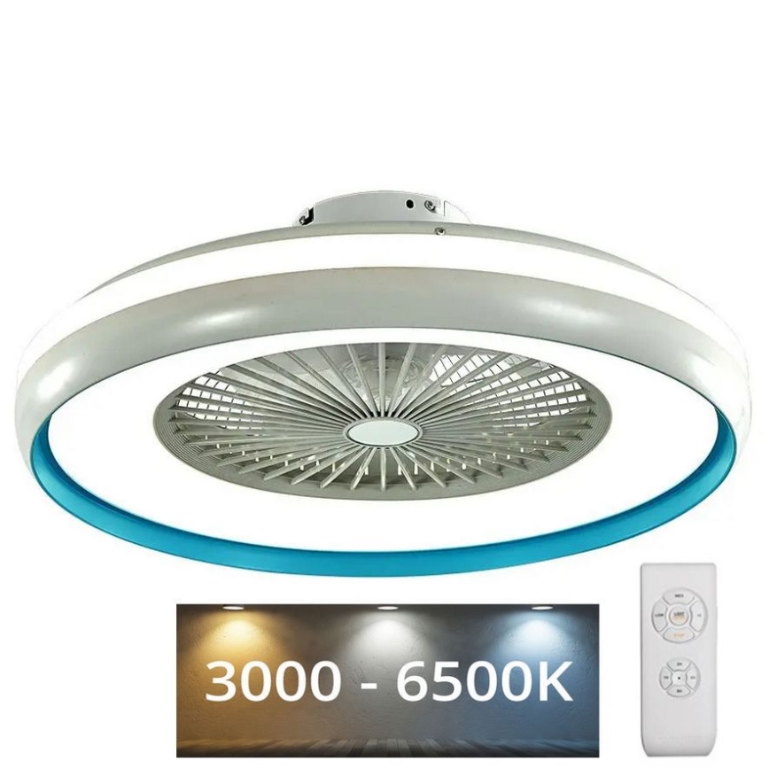 LED Plafon z wentylatorem LED/45W/230V 3000/4000/6500K niebieski + pilot zdalnego sterowania