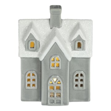 LED Porcelanowa dekoracja LED/2xLR44/ciepła biel dom szara