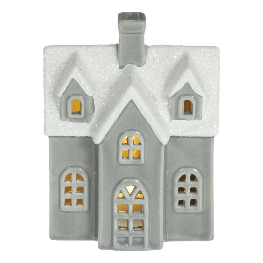 LED Porcelanowa dekoracja LED/2xLR44/ciepła biel dom szara