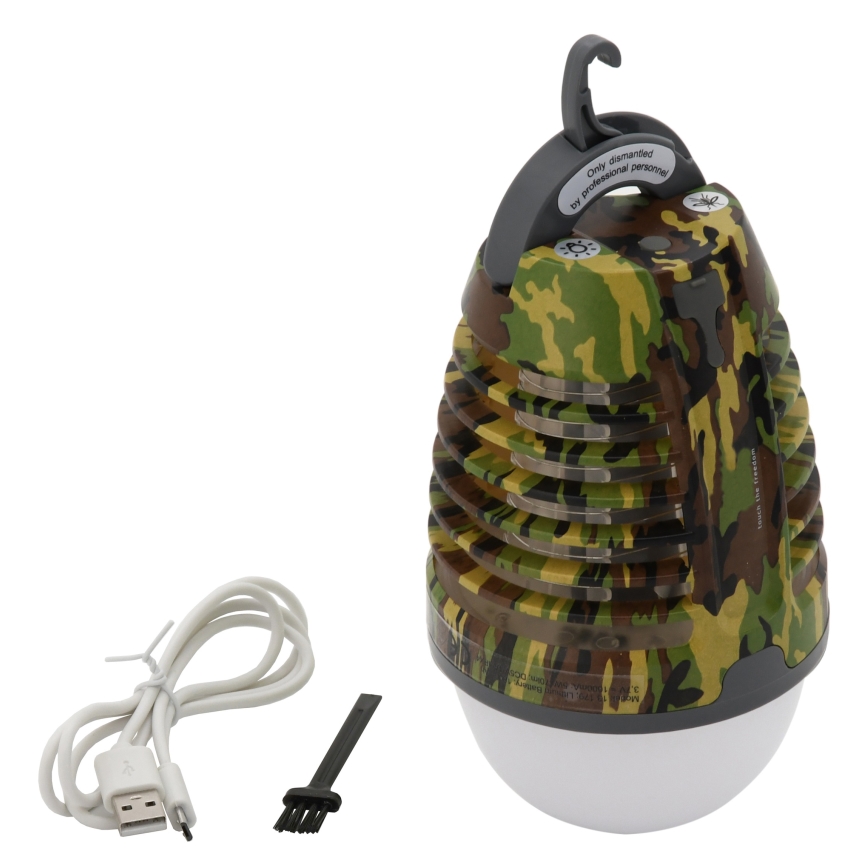 LED Przenośna ładowalna lampa z pułapką na owady LED/2W/3,7V 1800 mAh IPX4 kamuflaż