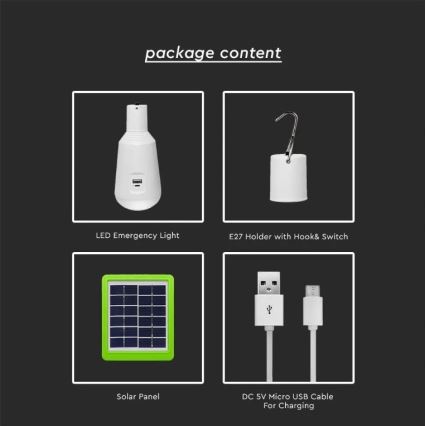LED Przenośna lampa solarna 3w1 LED/7W/230V 3000K/4000K/6400K + ładowanie USB
