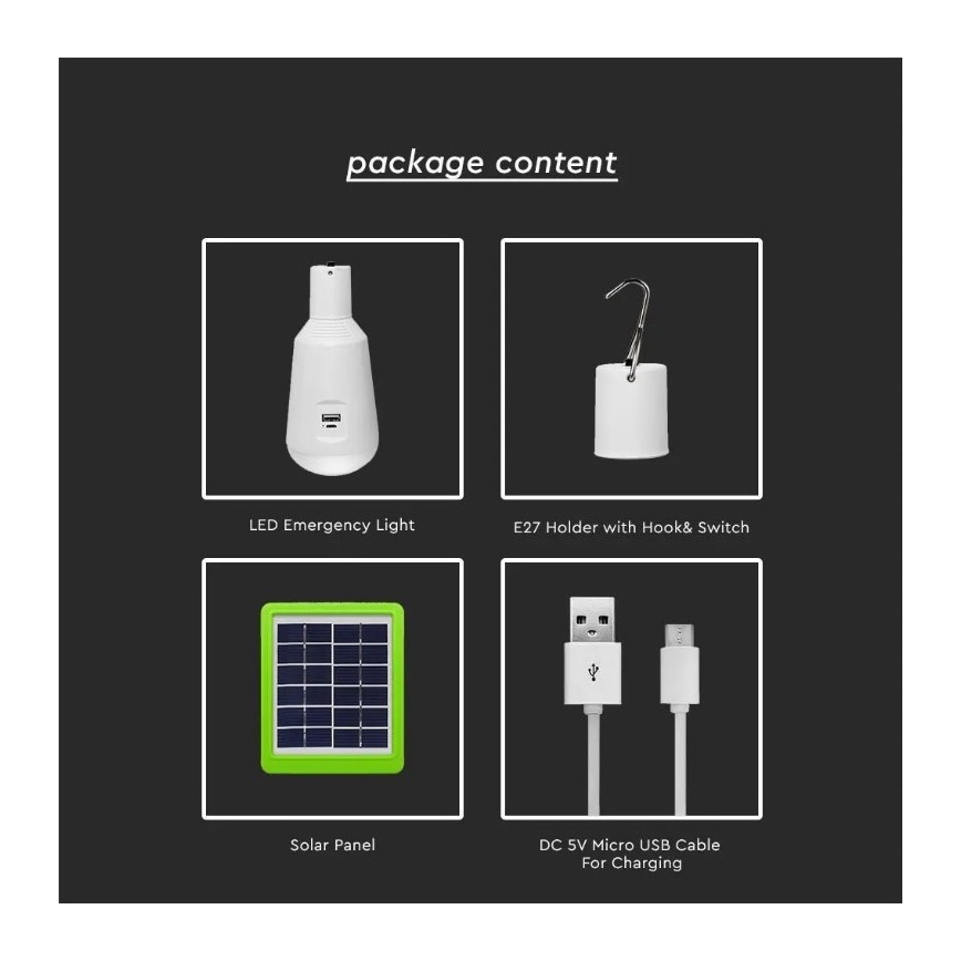 LED Przenośna lampa solarna 3w1 LED/7W/230V 3000K/4000K/6400K + ładowanie USB