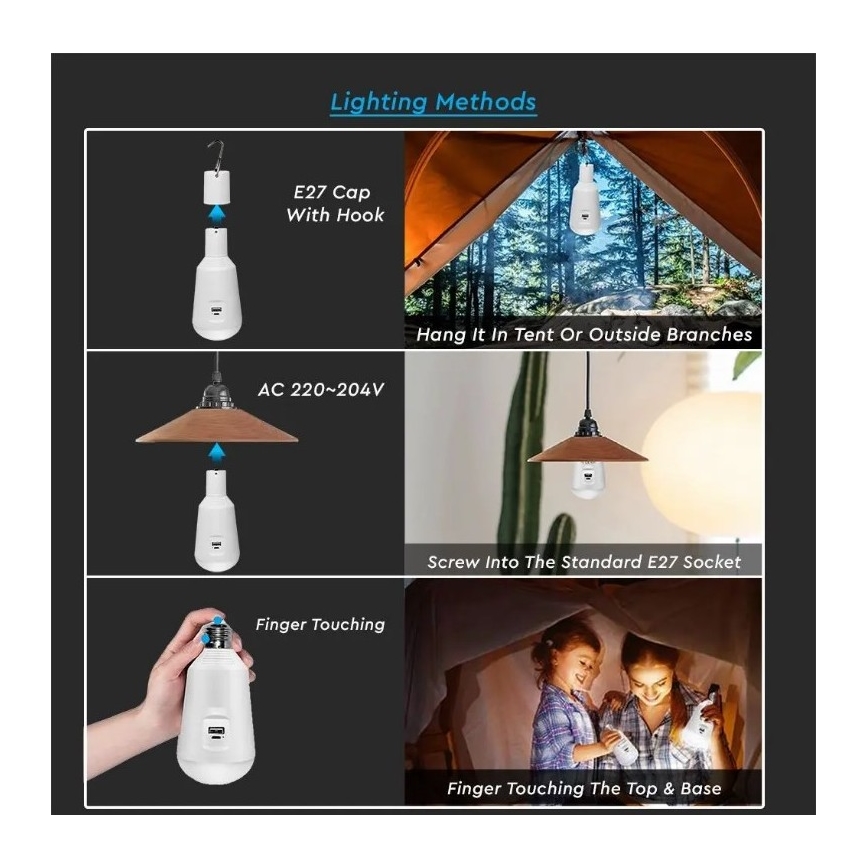 LED Przenośna lampa solarna 3w1 LED/7W/230V 3000K/4000K/6400K + ładowanie USB