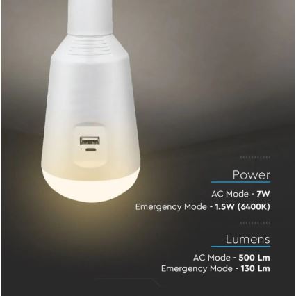 LED Przenośna lampa solarna 3w1 LED/7W/230V 3000K/4000K/6400K + ładowanie USB