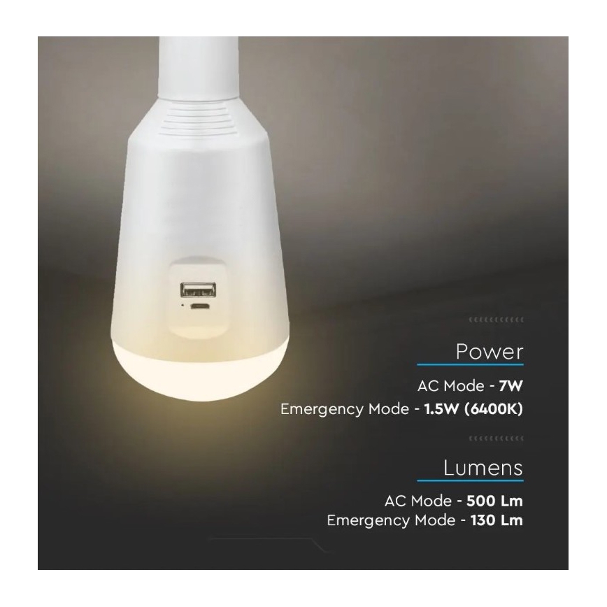LED Przenośna lampa solarna 3w1 LED/7W/230V 3000K/4000K/6400K + ładowanie USB
