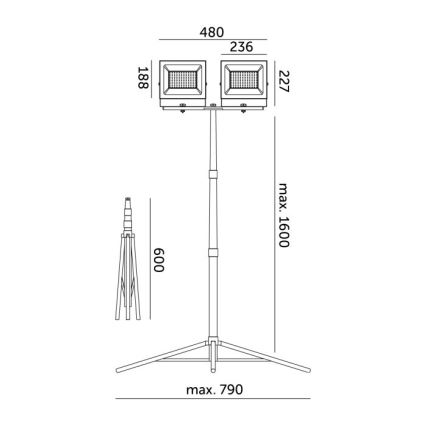 LED Reflektor na stojaku TIGRA 2xLED/100W/230V 4000K IP54 czarny/żółty