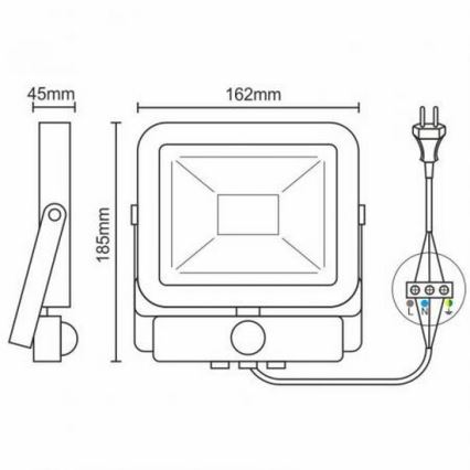 LED Reflektor z czujnikiem LED/20W/265V 1800lm biały IP65