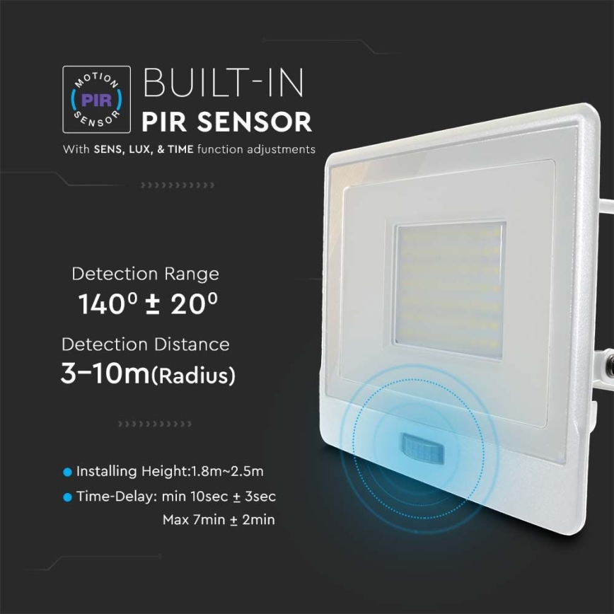 LED Reflektor z czujnikiem LED/50W/230V 4000K IP65 biały