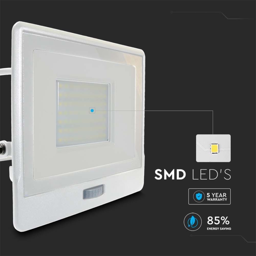 LED Reflektor z czujnikiem LED/50W/230V 4000K IP65 biały