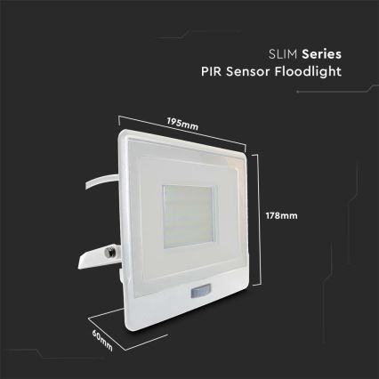 LED Reflektor z czujnikiem LED/50W/230V 4000K IP65 biały
