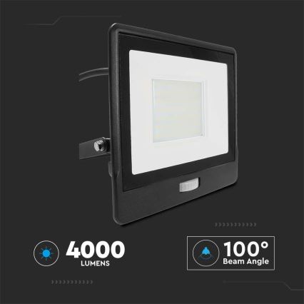 LED Reflektor z czujnikiem LED/50W/230V 4000K IP65 czarny