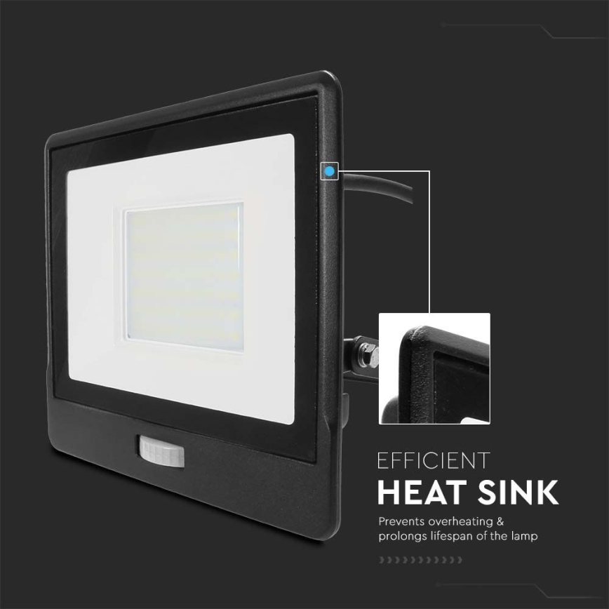 LED Reflektor z czujnikiem LED/50W/230V 4000K IP65 czarny