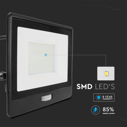 LED Reflektor z czujnikiem LED/50W/230V 4000K IP65 czarny