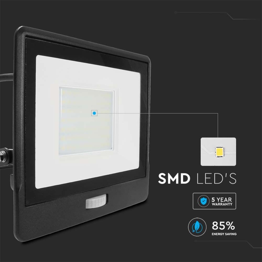 LED Reflektor z czujnikiem LED/50W/230V 4000K IP65 czarny