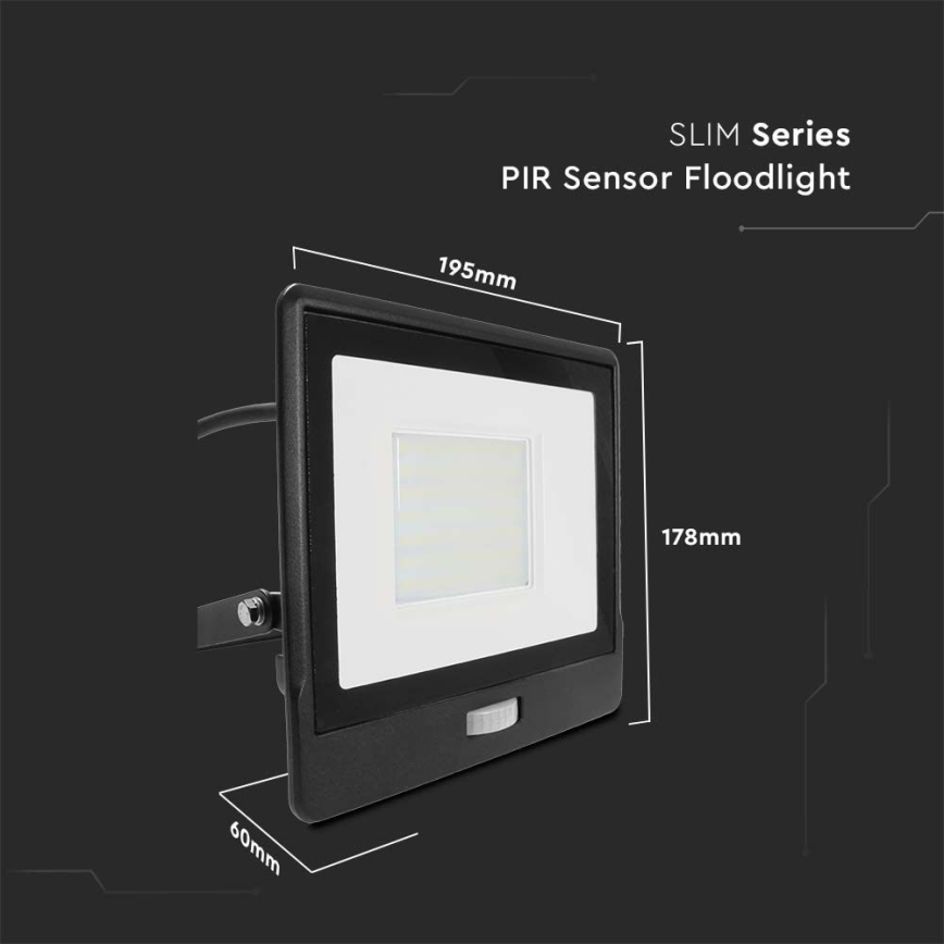 LED Reflektor z czujnikiem LED/50W/230V 4000K IP65 czarny