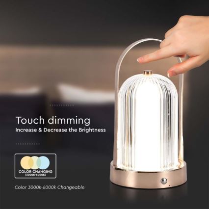 LED ściemnialna ładowalna dotykowa lampa stołowa LED/1W/5V 3000-6000K 1800 mAh miedź