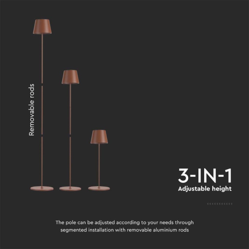LED Regulowana lampka stojąca 3w1 LED/4W/5V 4400 mAh 3000K IP54 brązowa
