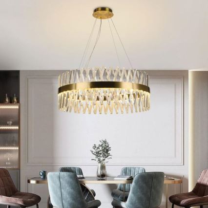 LED Kryształowy żyrandol na linkach ściemnialny LED/110W/230V 3000-6500K złoty + pilot do sterowania