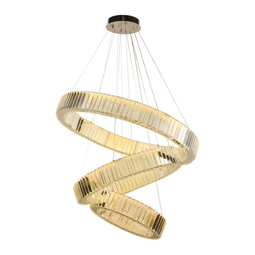 Lampa kryształowa LED z regulacją jasności na linkę LED/115W/230V 3000-6500K chrom błyszczący + pilot do zdalnego sterowania
