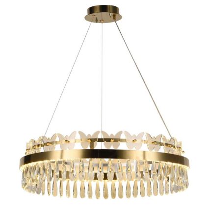 LED Regulowany kryształowy żyrandol na linkę LED/80W/230V 3000-6500K złoty + pilot do sterowania