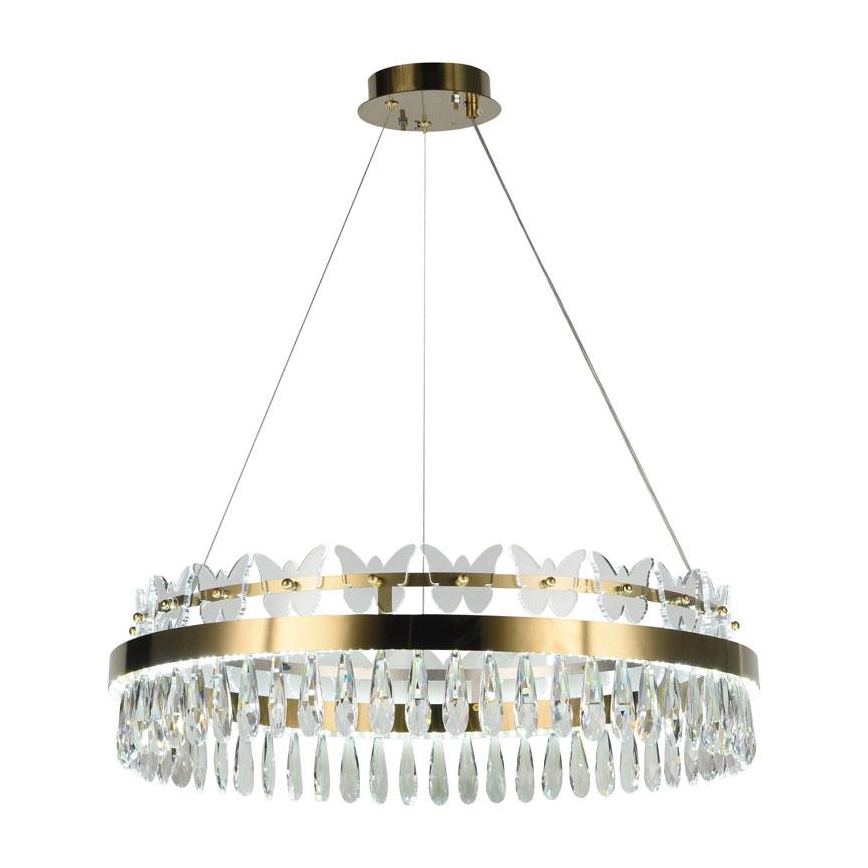 LED Regulowany kryształowy żyrandol na linkę LED/80W/230V 3000-6500K złoty + pilot do sterowania