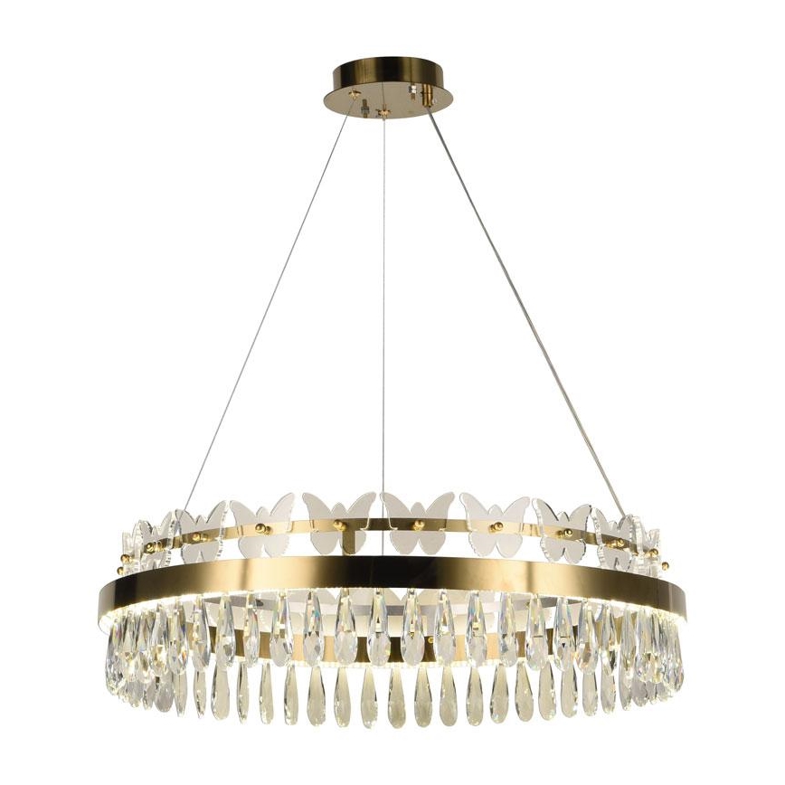 LED Regulowany kryształowy żyrandol na linkę LED/80W/230V 3000-6500K złoty + pilot do sterowania
