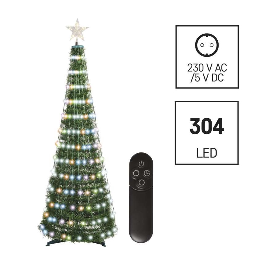 LED RGB Choinka z łańcuchem świetlnym 304xLED/16 trybów 1,8m + pilot