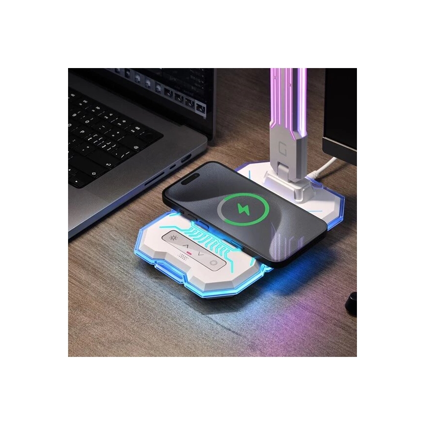 LED RGB Regulowana jasność, dotykowa lampa stołowa z ładowaniem bezprzewodowym LED/7,5W/5V 2700-5300K biała