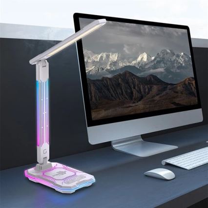 LED RGB Regulowana jasność, dotykowa lampa stołowa z ładowaniem bezprzewodowym LED/7,5W/5V 2700-5300K biała