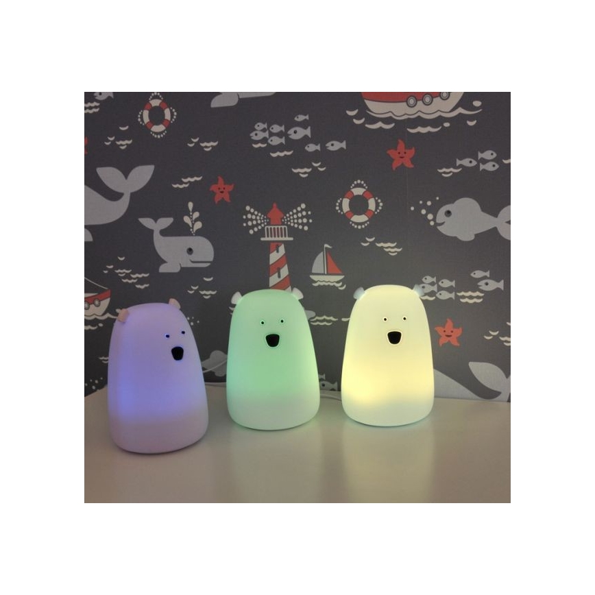 LED RGB Dziecięca lampa dotykowa BEAR LED/0,8W/5V biała + USB