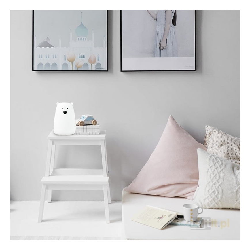 LED RGB Dziecięca lampa dotykowa BEAR LED/0,8W/5V biała + USB