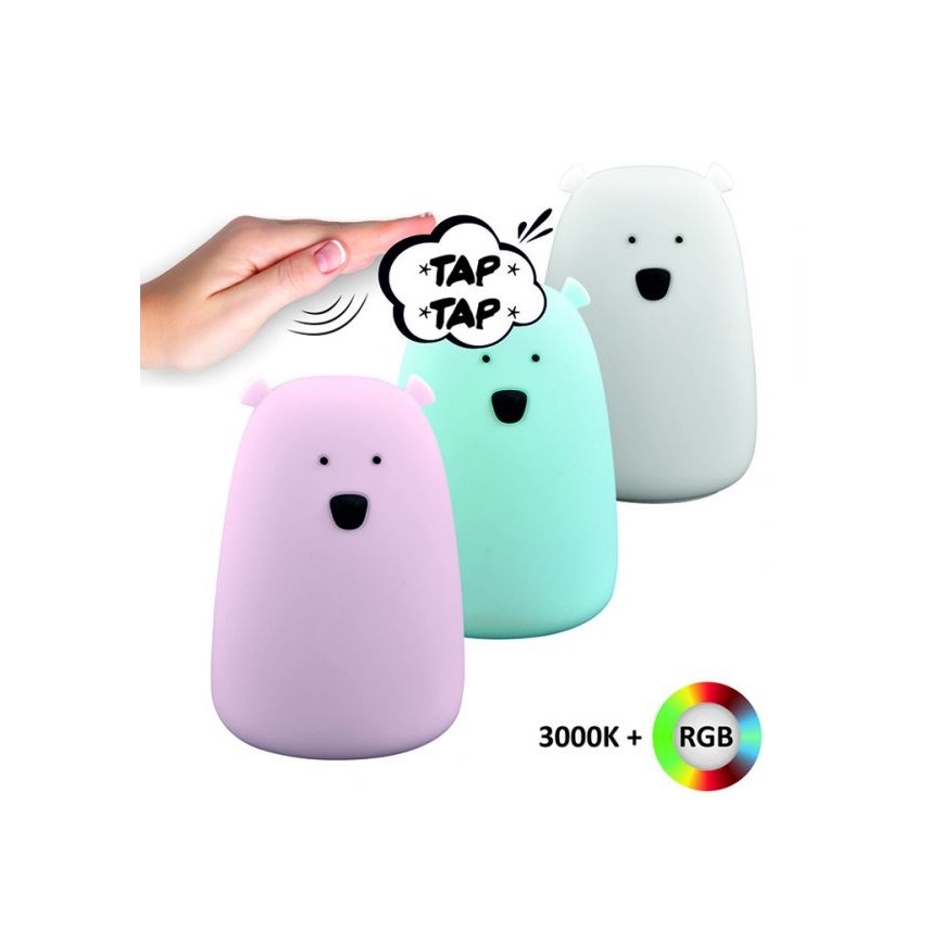 LED RGB Dziecięca lampa dotykowa BEAR LED/0,8W/5V biała + USB