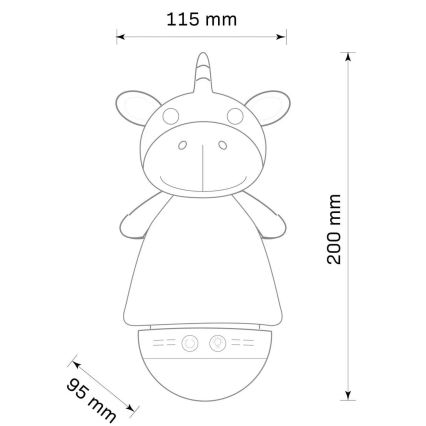LED RGB Dziecięca lampka nocna z melodią 3xAAA/5V jednorożec
