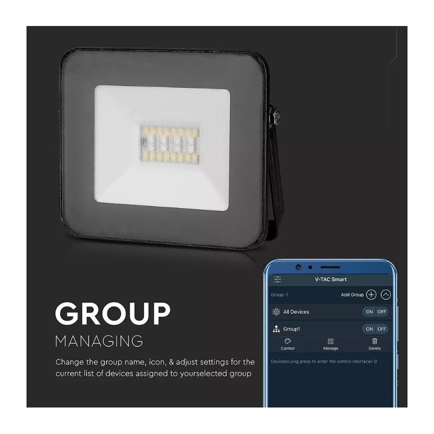 LED RGB Reflektor LED/20W/230V IP65 czarny