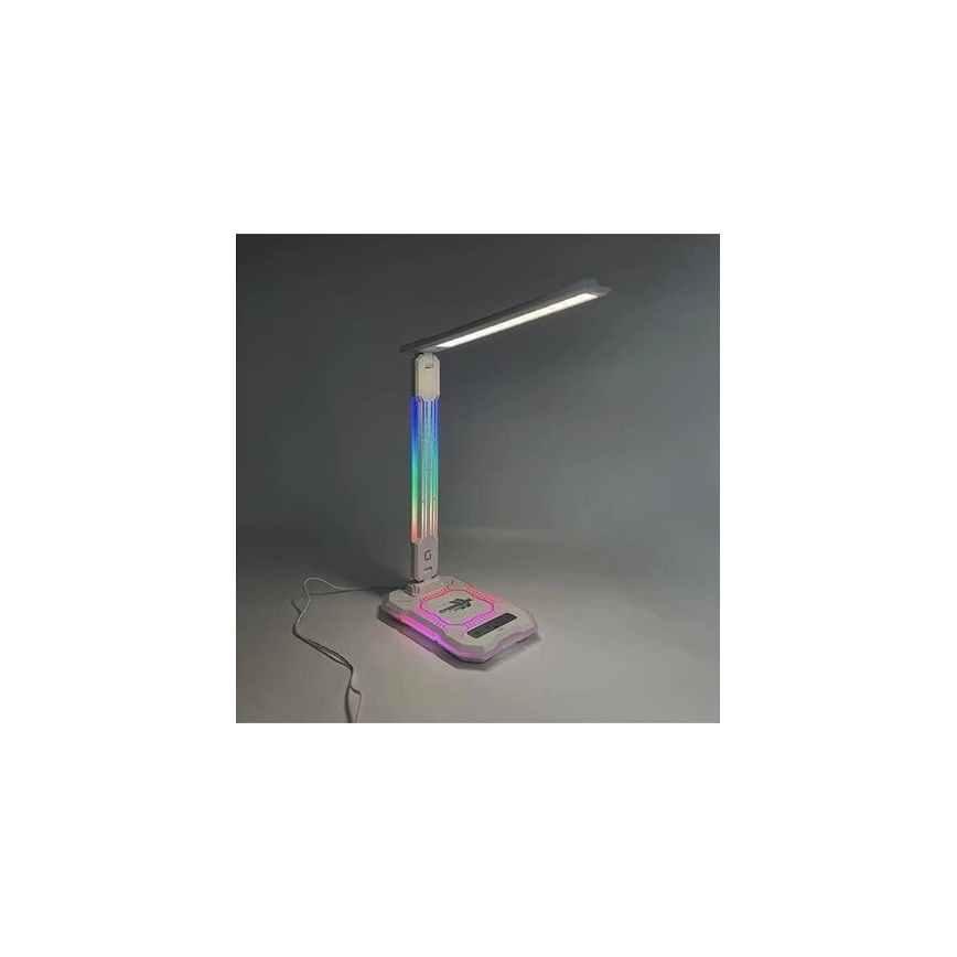 LED RGB Ściemnialna akumulatorowa dotykowa lampa stołowa z ładowaniem bezprzewodowym LED/7,5W/5V 2700-5300K biała