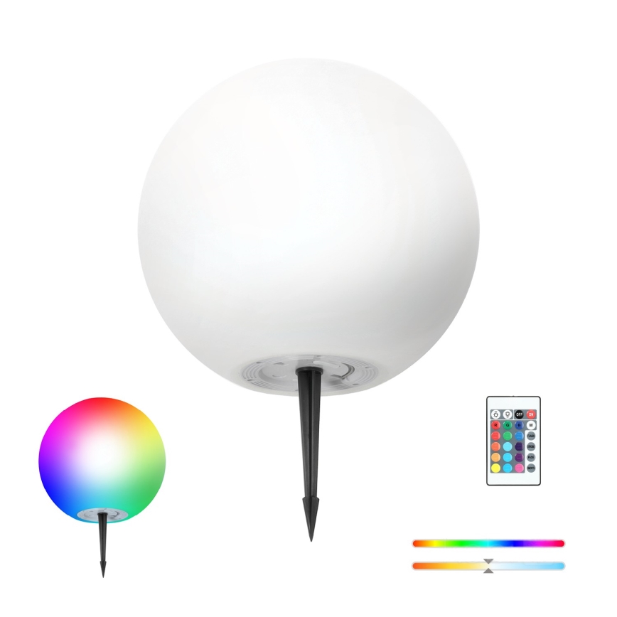 LED RGB Ściemnialna lampa solarna GARDEN BALL LED/5W/3,7V 3000K IP54 śr. 40 cm + pilot zdalnego sterowania