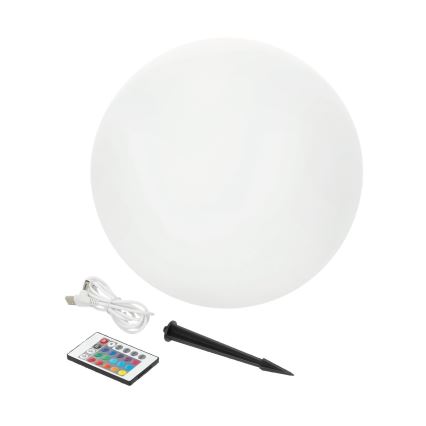 LED RGB Ściemnialna lampa solarna GARDEN BALL LED/5W/3,7V 3000K IP54 śr. 40 cm + pilot zdalnego sterowania