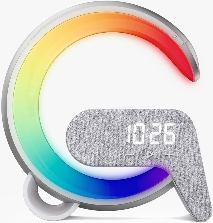 LED RGB Ściemnialna lampa z budzikiem i ładowarką Qi 30W/230V srebrna