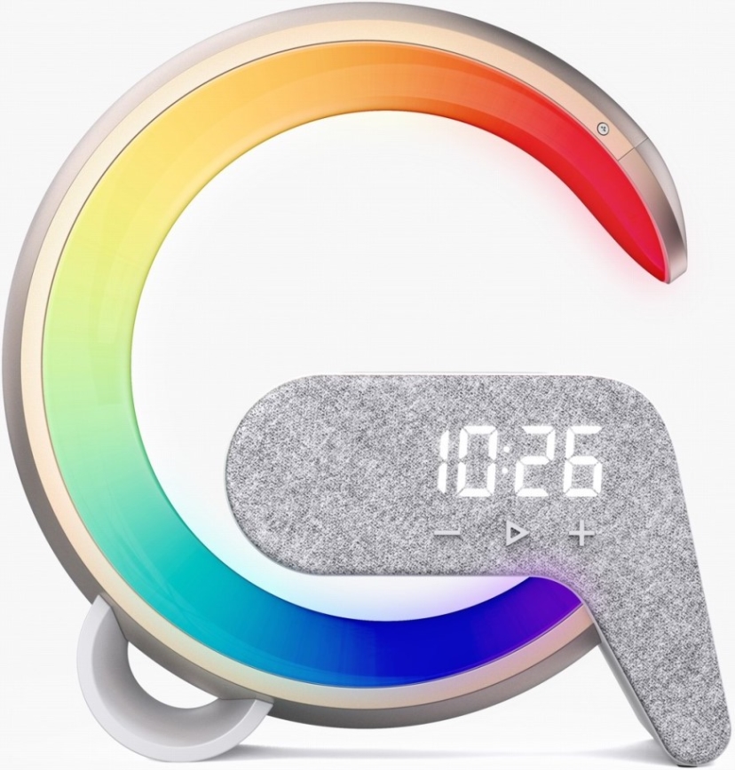 LED RGB Ściemnialna lampa z budzikiem i ładowarką Qi 30W/230V złoty