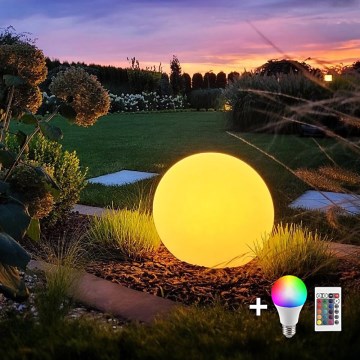 LED RGB Ściemnialna lampa zewnętrzna GLOBO 1xE27/8,5W/230V śr. 40 cm IP44 + pilot zdalnego sterowania