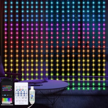 LED RGB Ściemnialna świąteczna kurtyna świetlna WIZARD 400xLED/USB 2x2m + pilot zdalnego sterowania