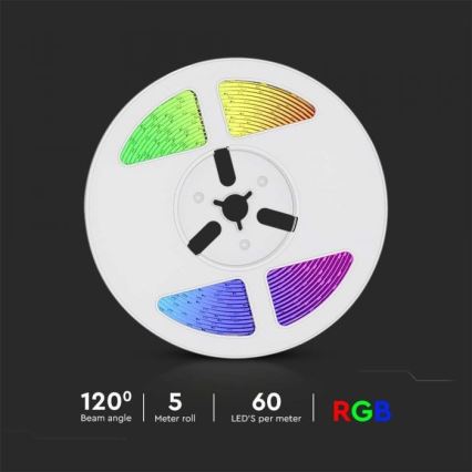 LED RGB Ściemnialna taśma solarna LED/1,2W/3,7V IP67 5m + pilot zdalnego sterowania