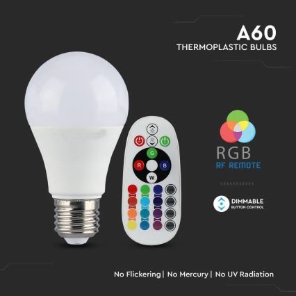 LED RGB Ściemnialna żarówka A60 E27/8,5W/230V 3000K + pilot