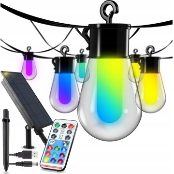 LED RGB ściemnialny solarny łańcuch dekoracyjny 15 diod LED/18 funkcji USB 6 m IP44 czarny + zdalne sterowanie