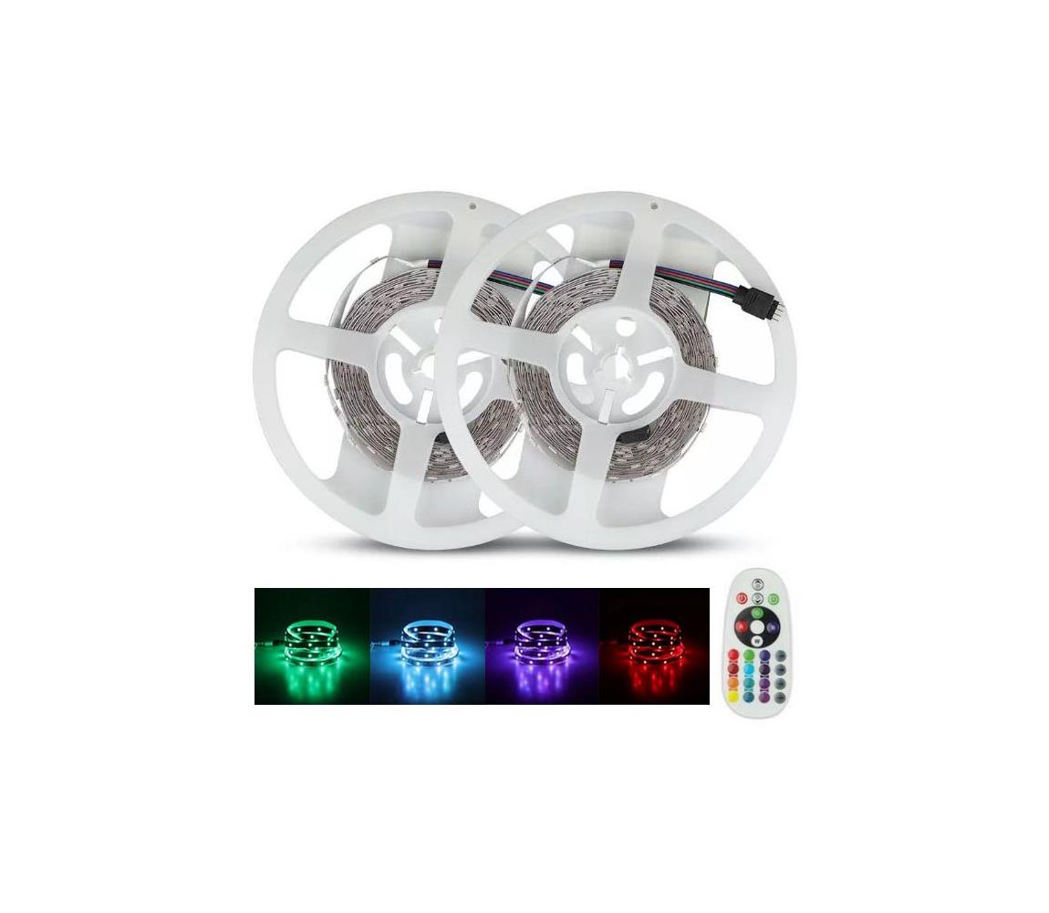 LED RGB Ściemniana taśma 2x5m LED/4,8W/230V + pilot