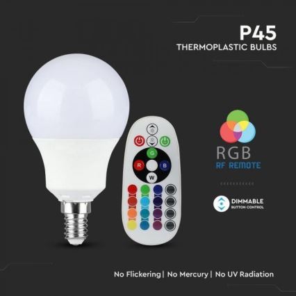 LED RGB Ściemniana żarówka E14/3,5W/230V 4000K + pilot