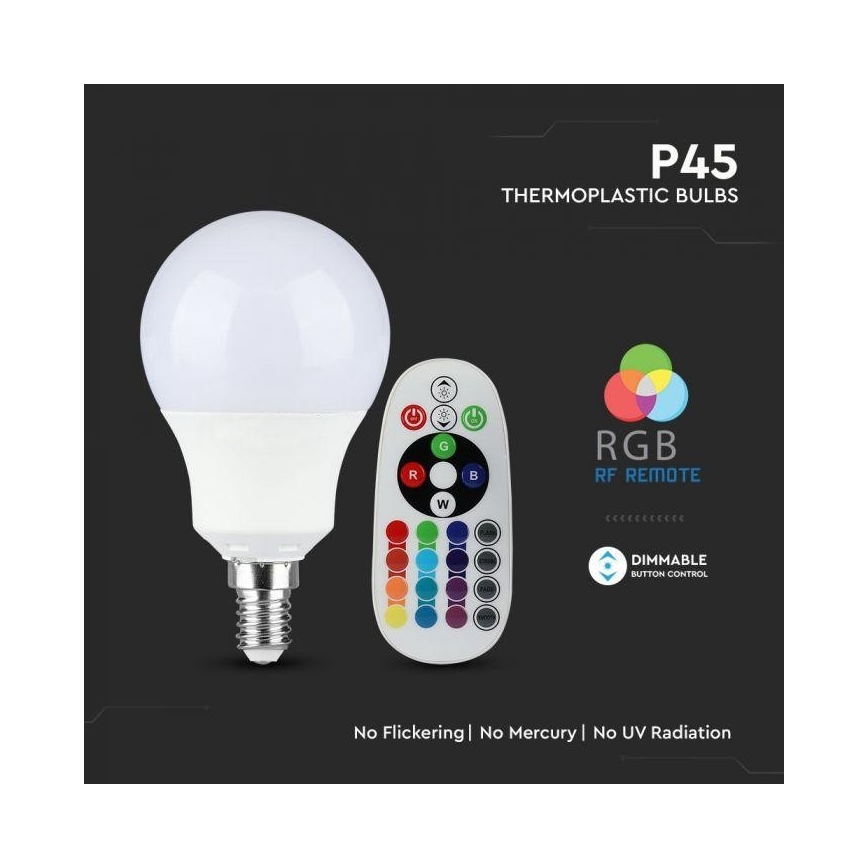 LED RGB Ściemniana żarówka E14/3,5W/230V 4000K + pilot