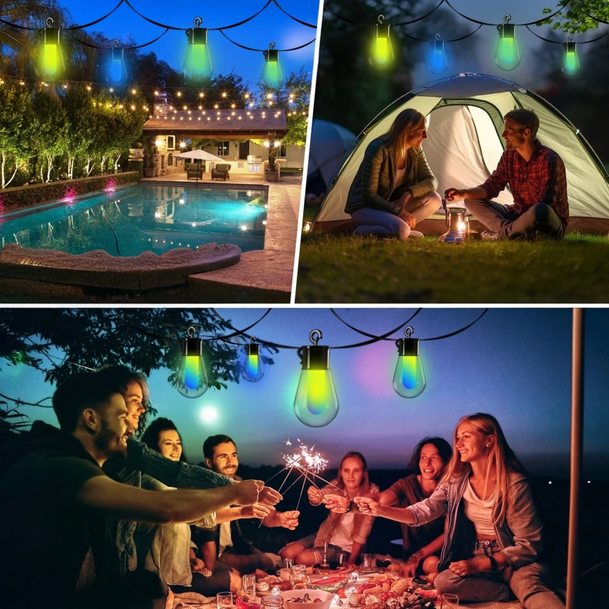 LED RGB ściemnialny solarny łańcuch dekoracyjny 15 diod LED/18 funkcji USB 6 m IP44 czarny + zdalne sterowanie